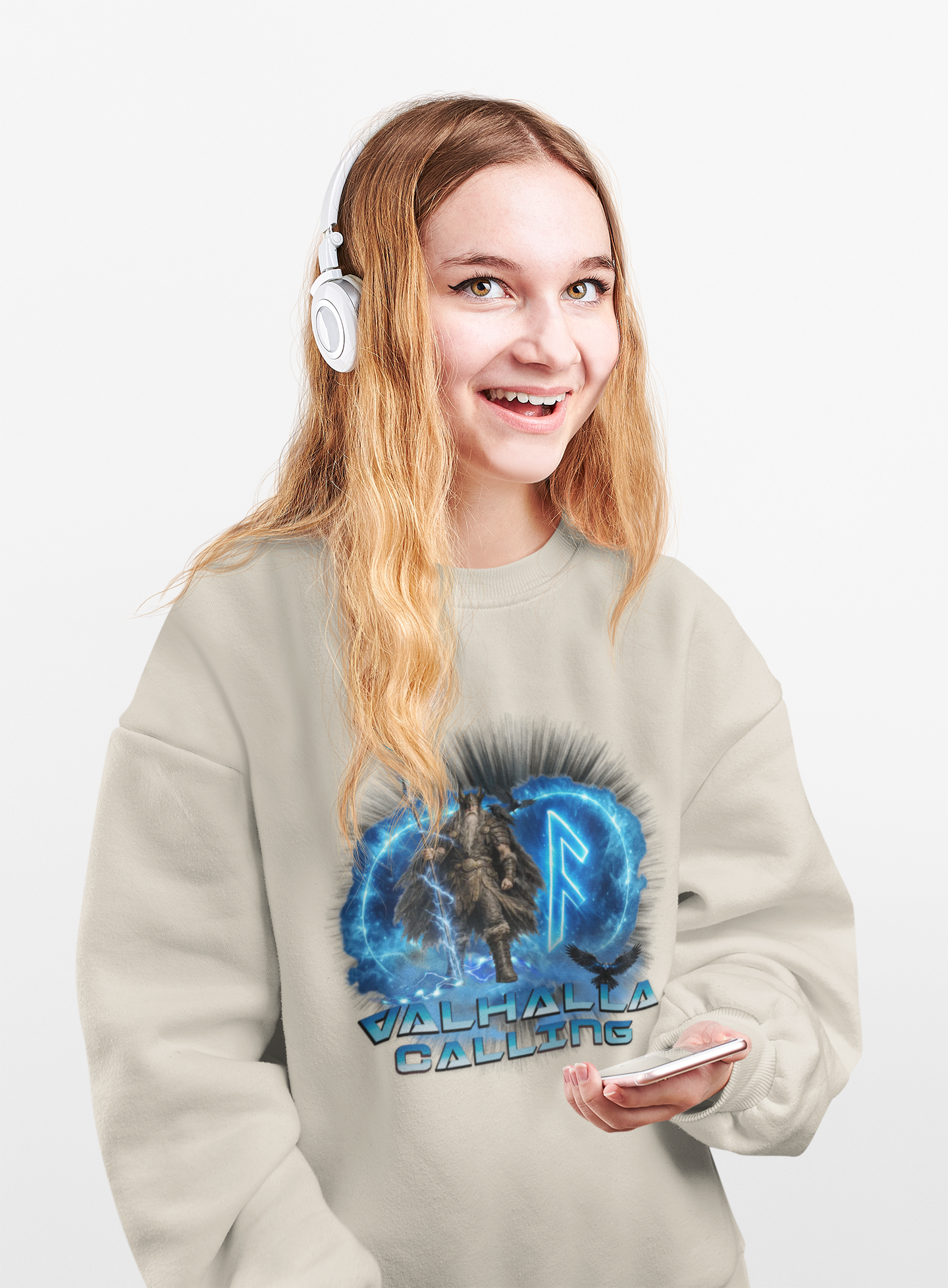 ODIN Valhalla Calling Crewneck Sweatshirt — Norse Viking Rune Graphic