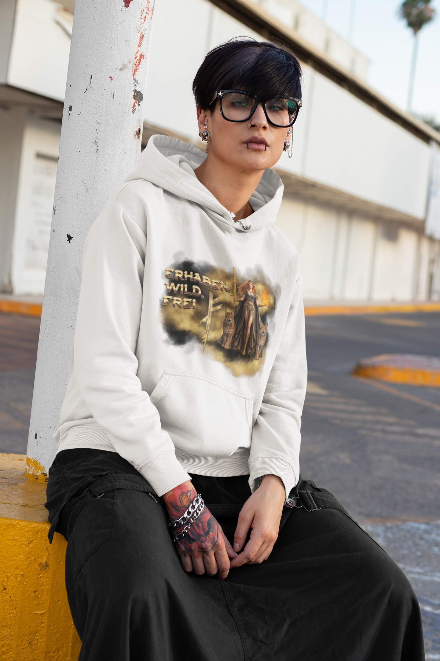 Freya - Viking Fire Rune Hoodie – 'Brákan with Feri' Mythic Flame Pullover