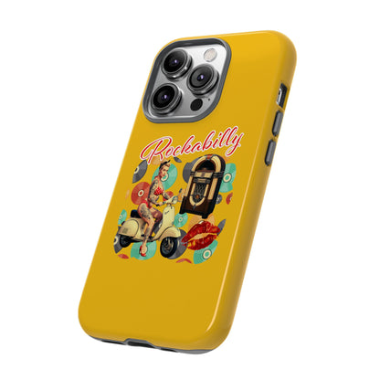 Rockabilly Phone Case, Vintage Scooter Design, Retro Style Cover, Fun Gift for Music Lovers, Yellow Tough Cases