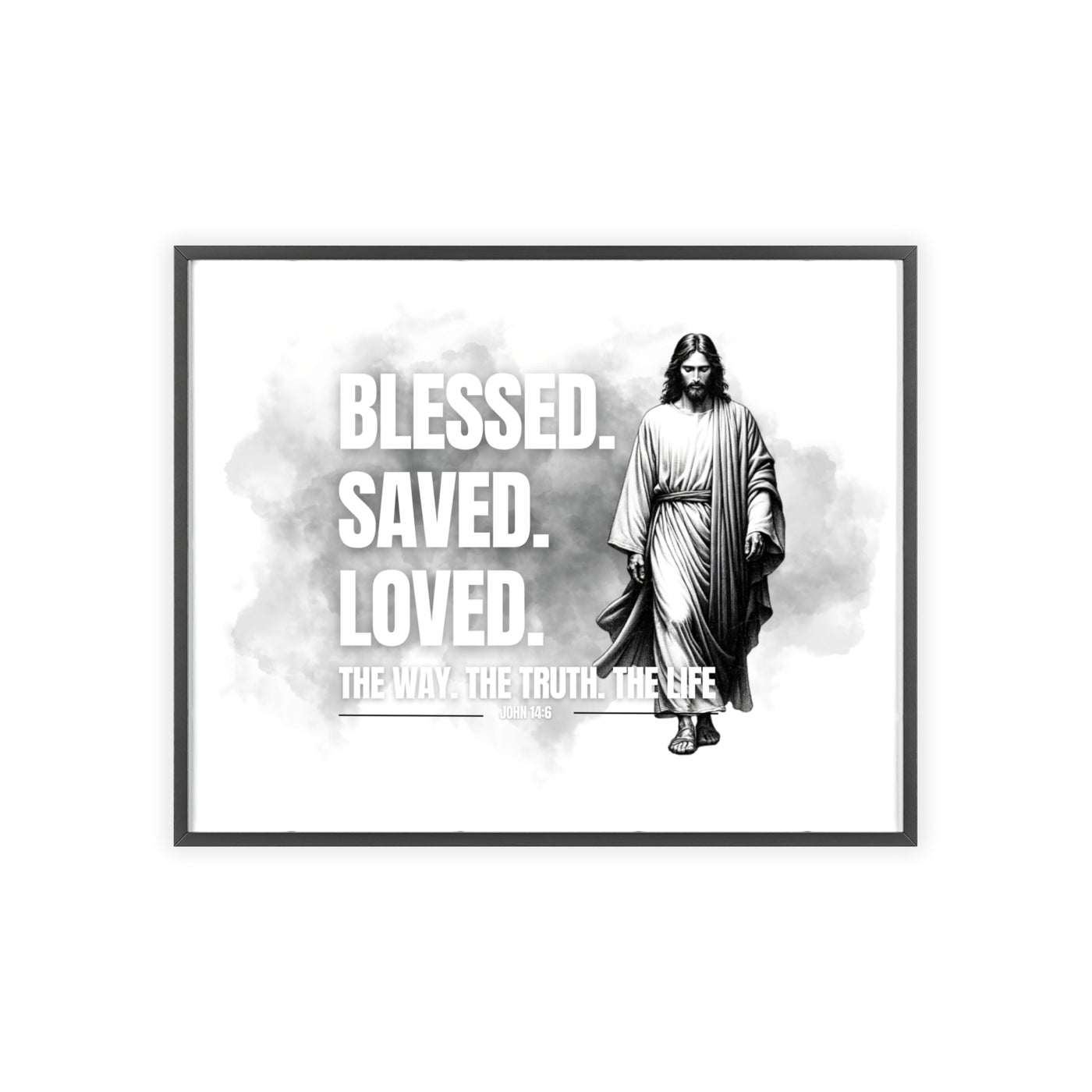 Inspirational Jesus Wall Art - Blessed, Saved, Loved - Framed Poster