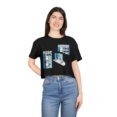 Skateboarding Women's Crop Tee - Keep On Skatin' & Fall Ride Graphic T-Shirt