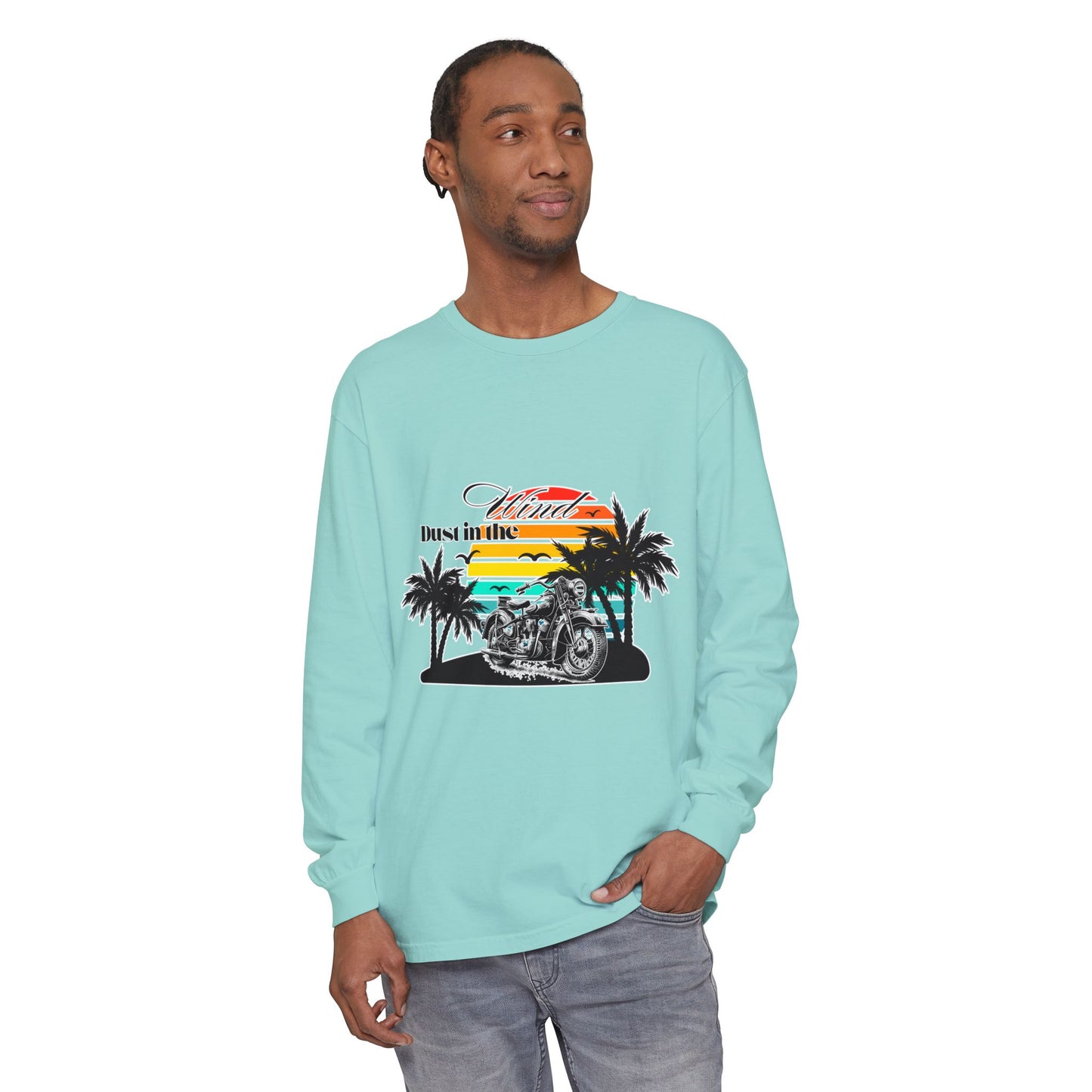 Dust in the Wind - Vintage Motorcycle & Sunset Design