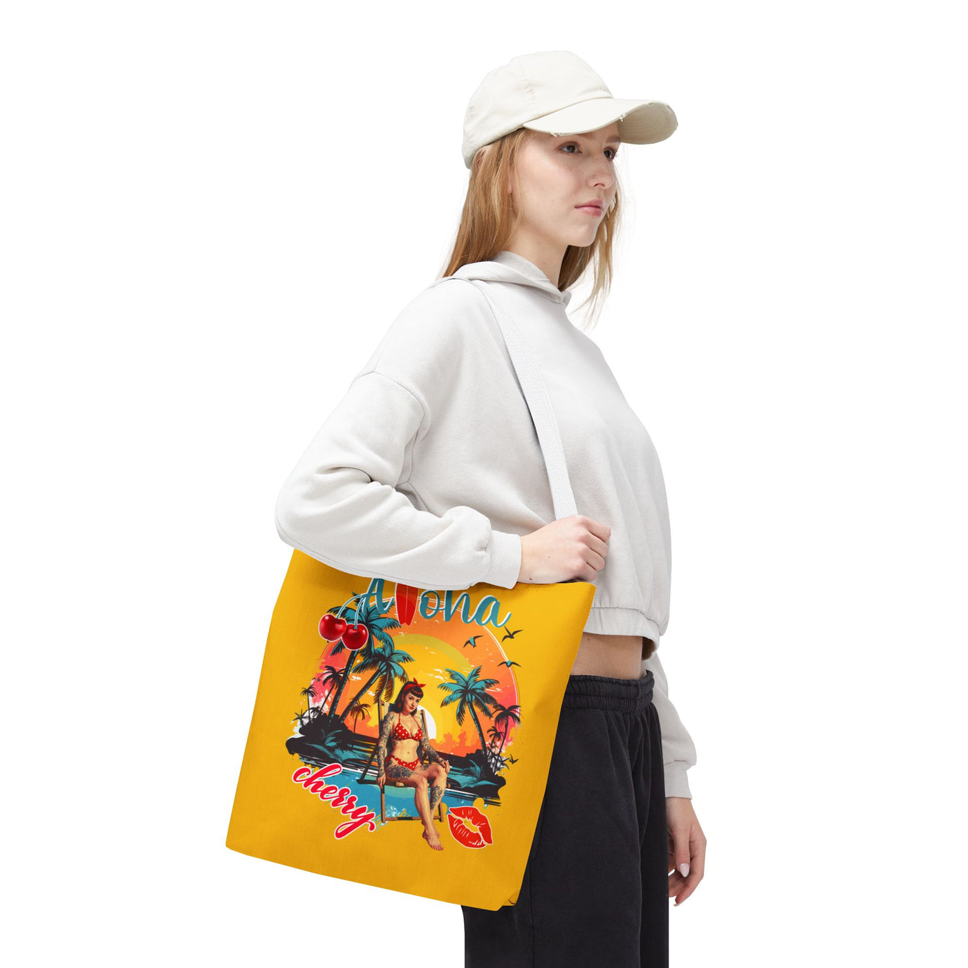 Aloha Cherry Tropical Tote Bag | Beach Accessories, Summer Bag, Travel Tote, Hanging Bag, Beach Bag