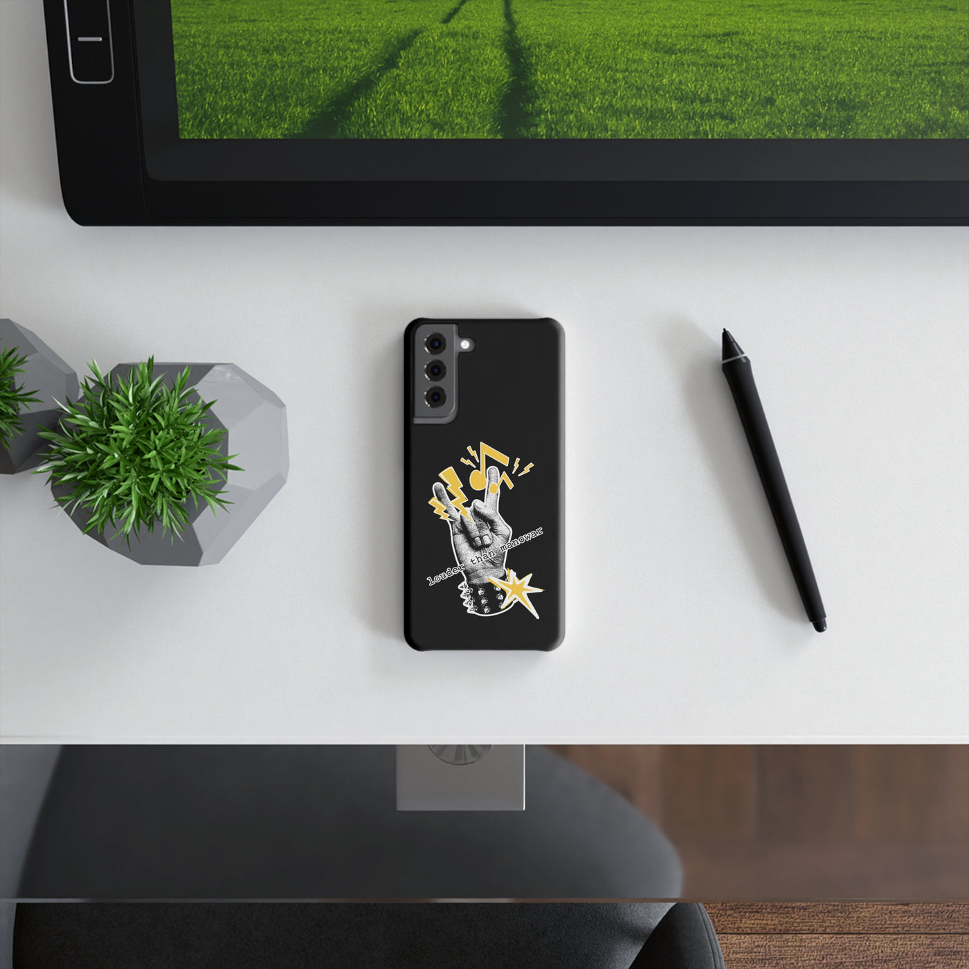 Handyhülle stylish Slim Snap Case for Music Lovers "louder than manowar" Rock Hand Design,