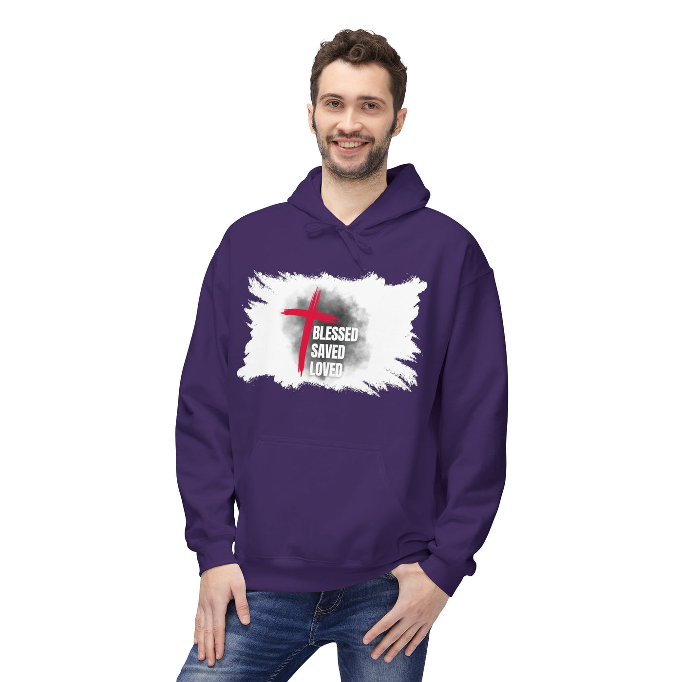 Faith-Inspired Hoodie: Blessed, Saved, Loved - Christian JESUS