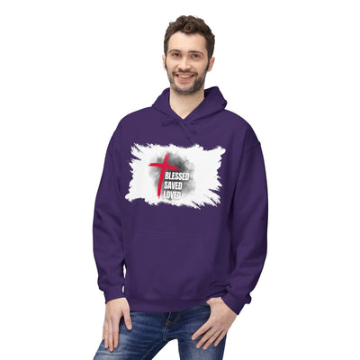 Faith-Inspired Hoodie: Blessed, Saved, Loved - Christian JESUS