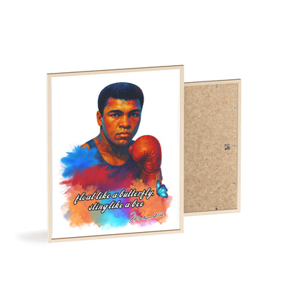 Inspirational Muhammad Ali Poster with Wooden Frame - Float Like a Butterfly, Sting Like a Bee