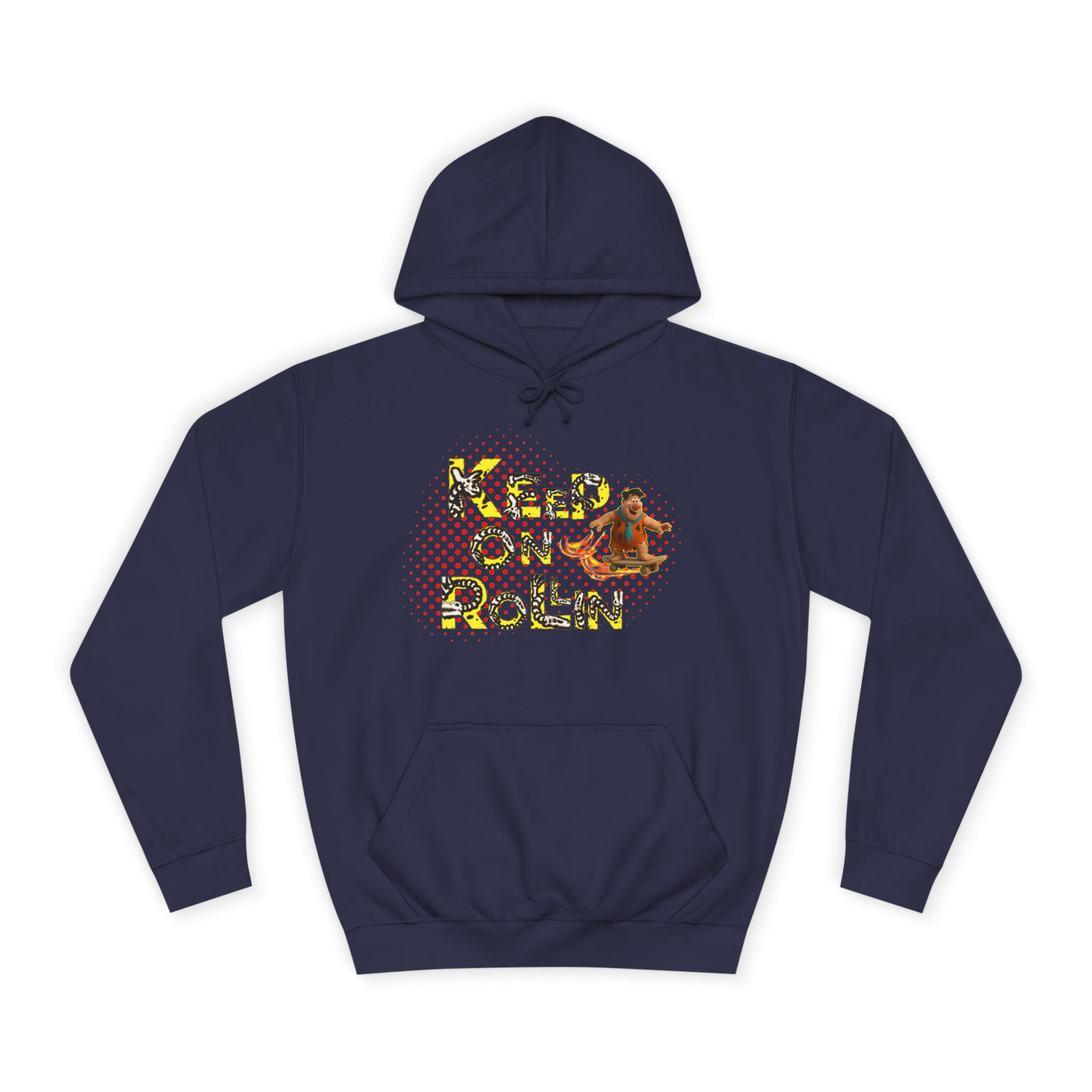 'Keep On Rollin' Design Unisex College Hoodie Flintstones Feuerstein