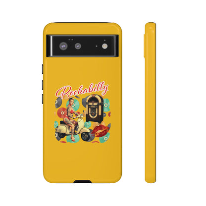 Rockabilly Phone Case, Vintage Scooter Design, Retro Style Cover, Fun Gift for Music Lovers, Yellow Tough Cases