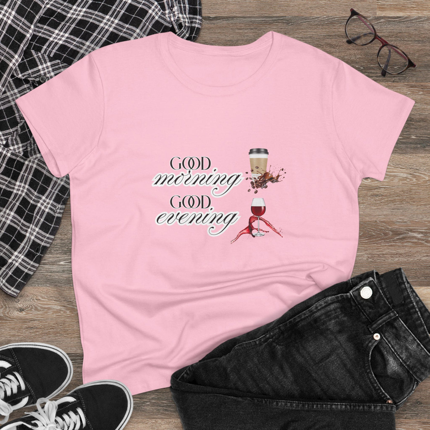 Good Morning - Good Evening  Cotton Tee, Women's Graphic Shirt