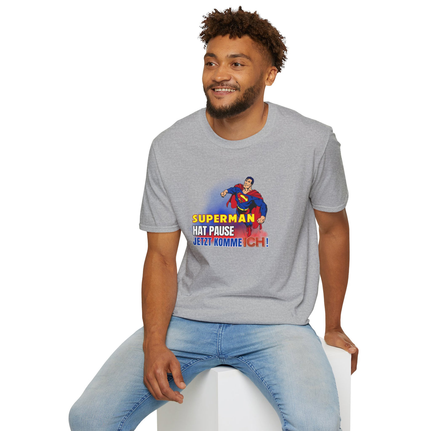 Superman Pause Unisex Softstyle T-Shirt - Fun Graphic Tee for Comic Fans
