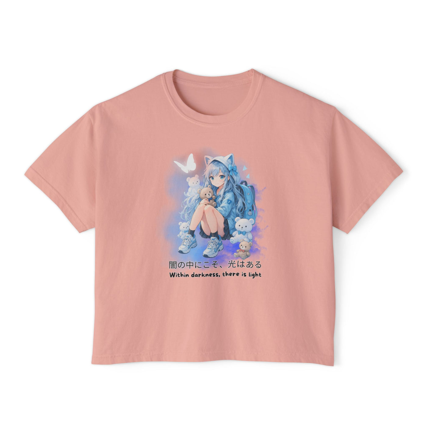 Women's Boxy Tee - "Within Darkness, There is Light" Cozy Cartoon Tee Anime