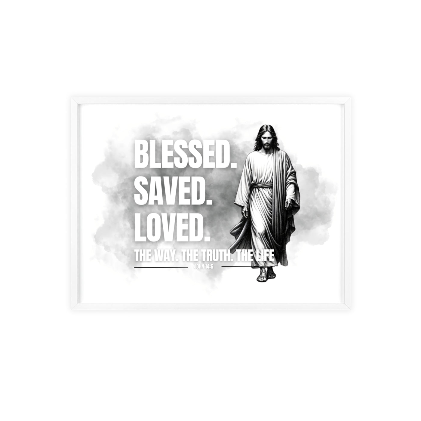 Inspirational Jesus Wall Art - Blessed, Saved, Loved - Framed Poster