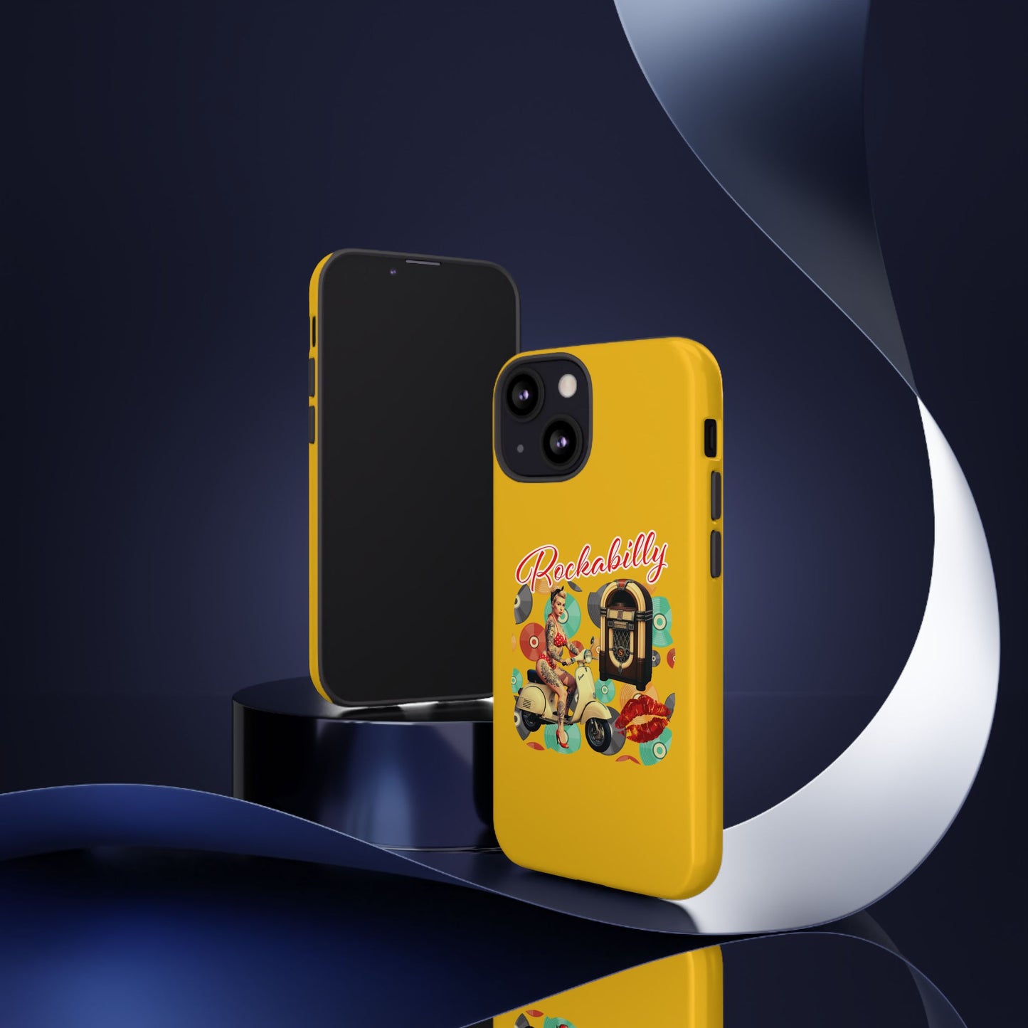 Rockabilly Phone Case, Vintage Scooter Design, Retro Style Cover, Fun Gift for Music Lovers, Yellow Tough Cases