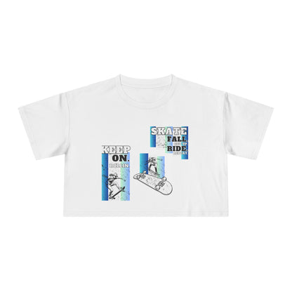 Skateboarding Women's Crop Tee - Keep On Skatin' &amp; Fall Ride Graphic T-Shirt