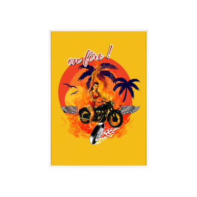 Vibrant Motorcycle Poster with Wooden Frame | Retro Wall Art for Bikers