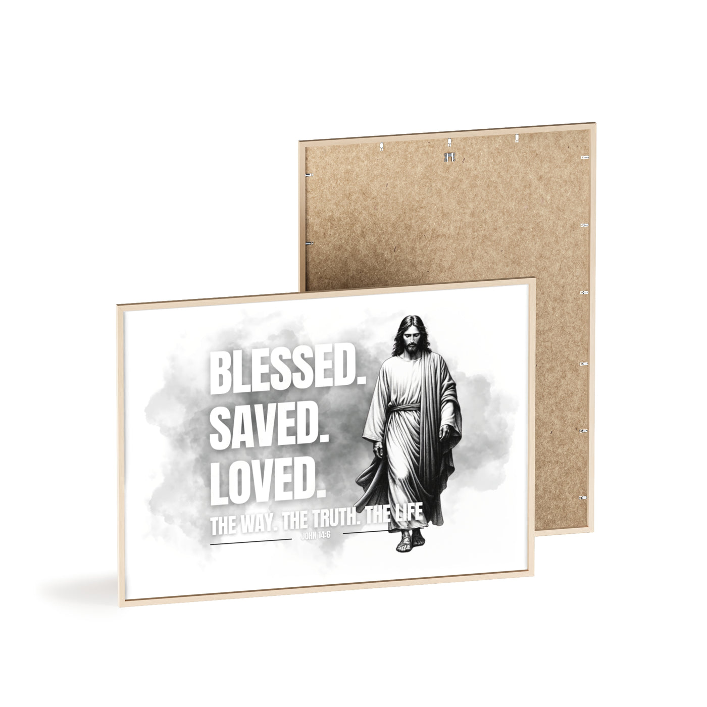 Inspirational Jesus Wall Art - Blessed, Saved, Loved - Framed Poster
