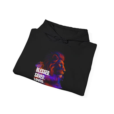 Blessed, Saved, Loved Lion Hoodie - Unisex Heavy Blend Sweatshirt
