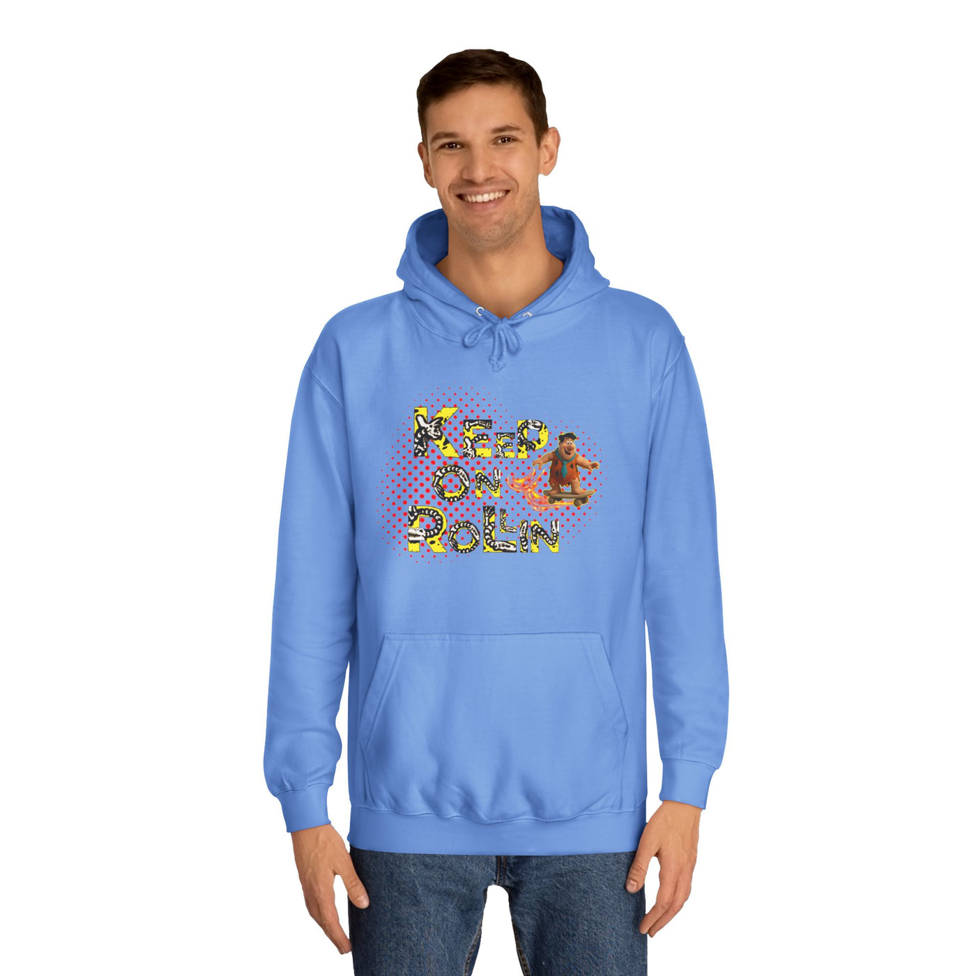 'Keep On Rollin' Design Unisex College Hoodie Flintstones Feuerstein