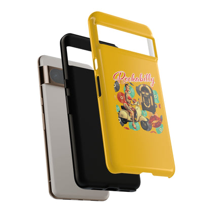 Rockabilly Phone Case, Vintage Scooter Design, Retro Style Cover, Fun Gift for Music Lovers, Yellow Tough Cases