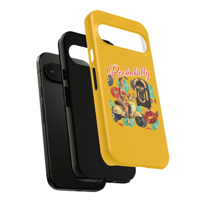Rockabilly Phone Case, Vintage Scooter Design, Retro Style Cover, Fun Gift for Music Lovers, Yellow Tough Cases