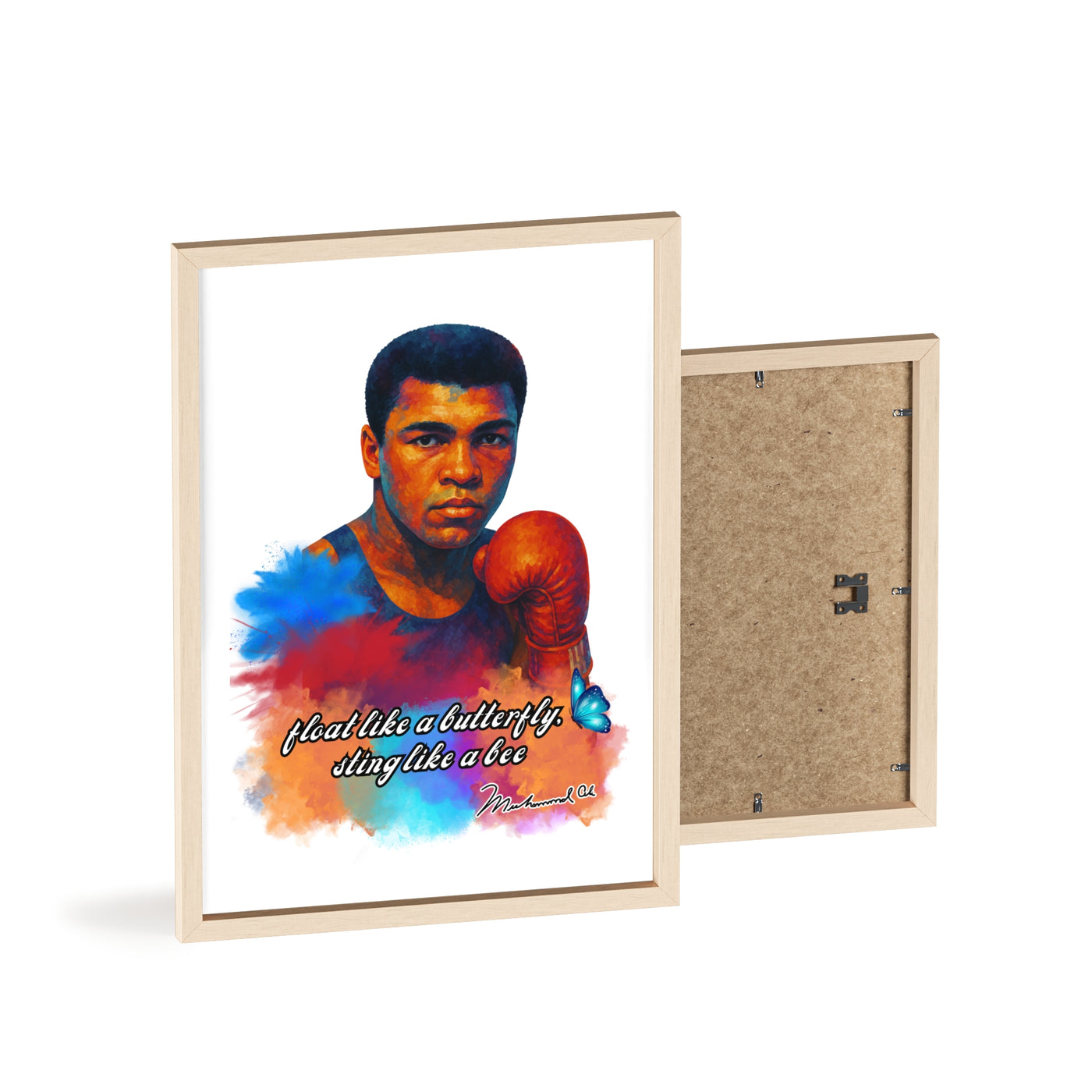 Inspirational Muhammad Ali Poster with Wooden Frame - Float Like a Butterfly, Sting Like a Bee