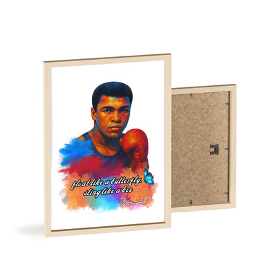 Inspirational Muhammad Ali Poster with Wooden Frame - Float Like a Butterfly, Sting Like a Bee