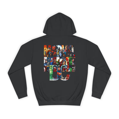 Superhero Graphic Hoodie, Unisex College Sweatshirt, Marvel DC Fans Apparel, Comic Book Lover Gift, Fun Cosplay Outfit