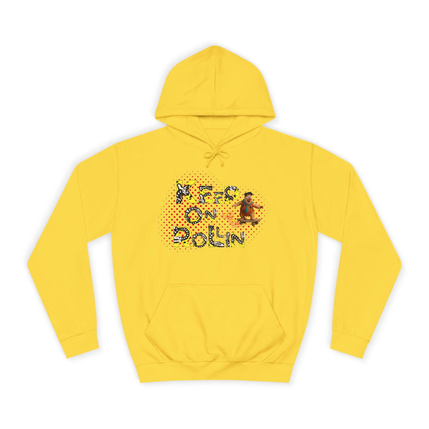 'Keep On Rollin' Design Unisex College Hoodie Flintstones Feuerstein