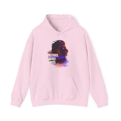 Blessed, Saved, Loved Lion Hoodie - Unisex Heavy Blend Sweatshirt