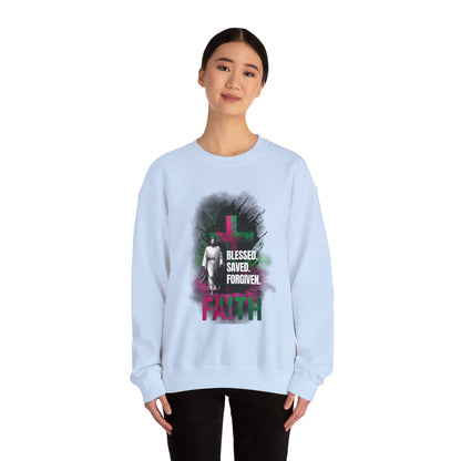 Jesus mit Faith und Spruch Blessed -Saved -Forgiven Sweatshirt