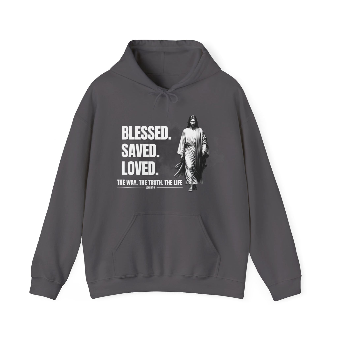 Blessed, Saved, Loved Hoodie - Unisex Heavy Blend Sweatshirt for Comfort and Faith Jesus