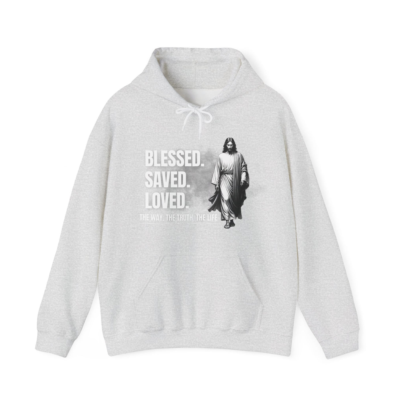 Blessed, Saved, Loved Hoodie - Unisex Heavy Blend Sweatshirt for Comfort and Faith Jesus