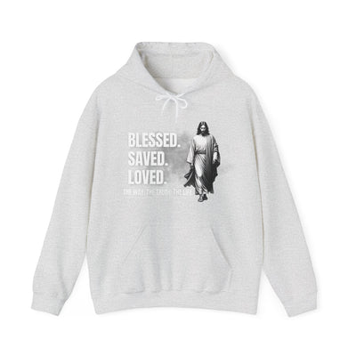 Blessed, Saved, Loved Hoodie - Unisex Heavy Blend Sweatshirt for Comfort and Faith Jesus
