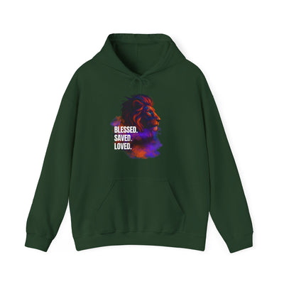 Blessed, Saved, Loved Lion Hoodie - Unisex Heavy Blend Sweatshirt