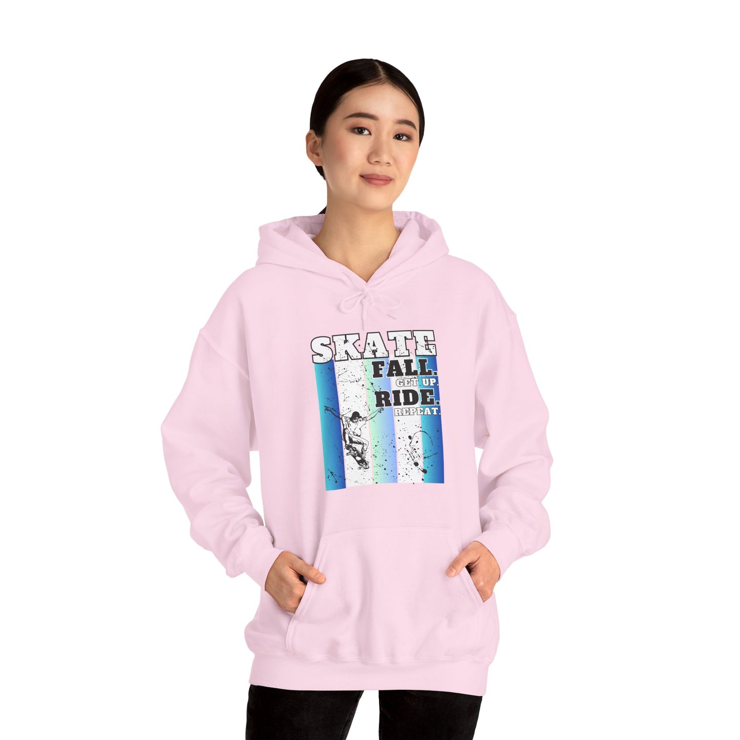 Skateboarding Warmup Hoodie - 'Skate Fall Get Up Ride Repeat' Design