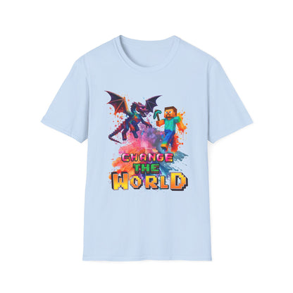 Minecraft Change the World Video Game T-Shirt - Unisex Softstyle Tee for Gamers