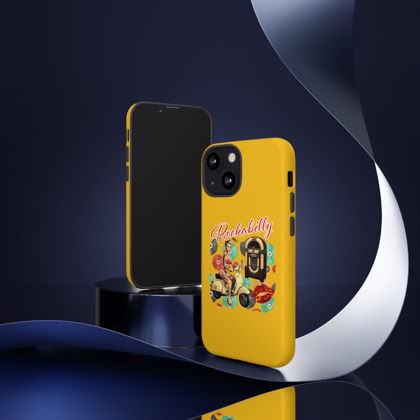 Rockabilly Phone Case, Vintage Scooter Design, Retro Style Cover, Fun Gift for Music Lovers, Yellow Tough Cases