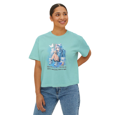 Women's Boxy Tee - "Within Darkness, There is Light" Cozy Cartoon Tee Anime