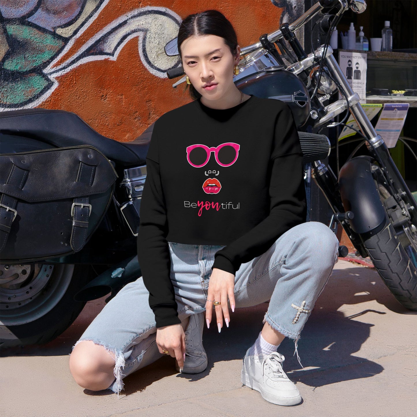 Chic Cropped Sweatshirt - Be You, Be Beautiful, Trendy Apparel, Gifts for Her, Casual Style, Fashion Statement
