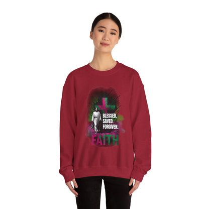 Jesus mit Faith und Spruch Blessed -Saved -Forgiven Sweatshirt