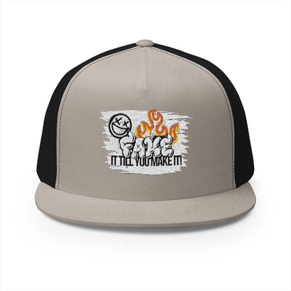 Embroidered 5 Panel Trucker Cap - Fake it til you make it