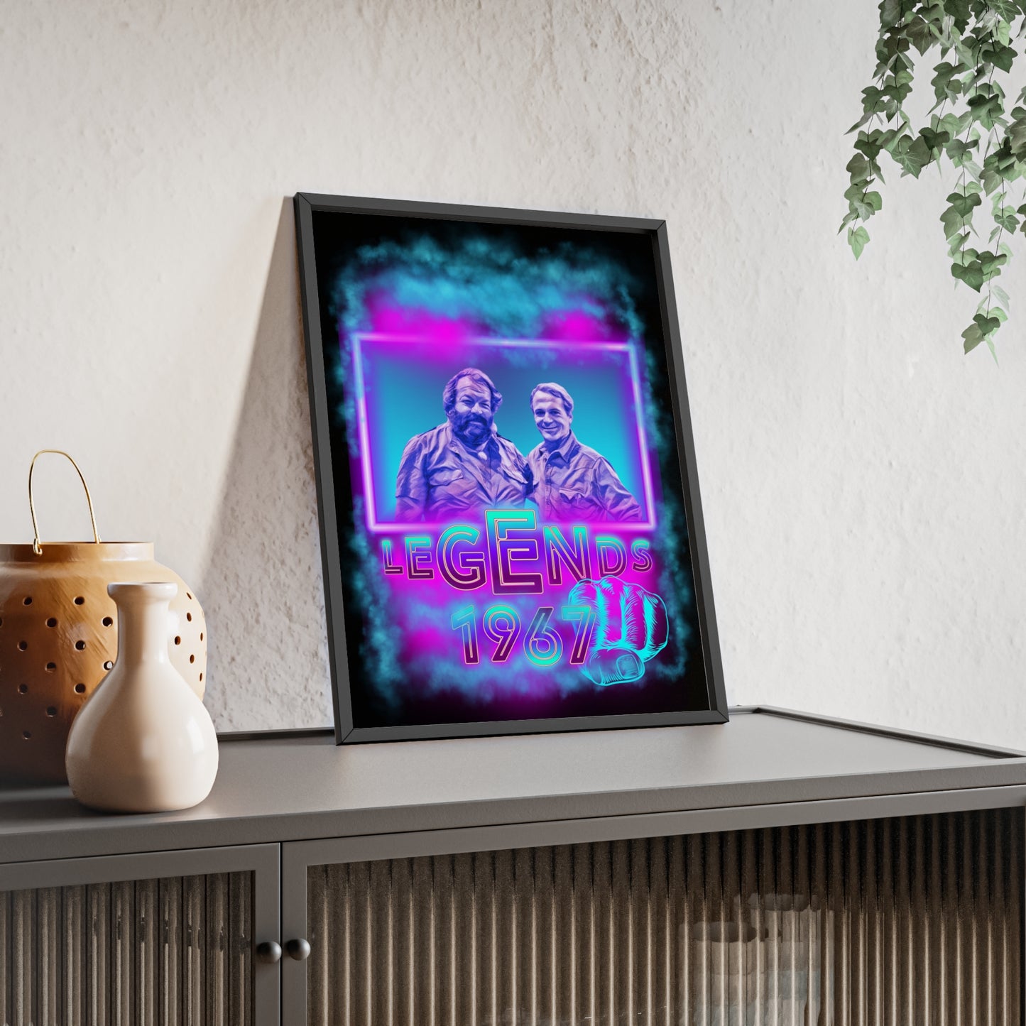 Retro Legends Poster with Wooden Frame - 1967 Nostalgia Art Bud Spencer &amp; Terence Hill