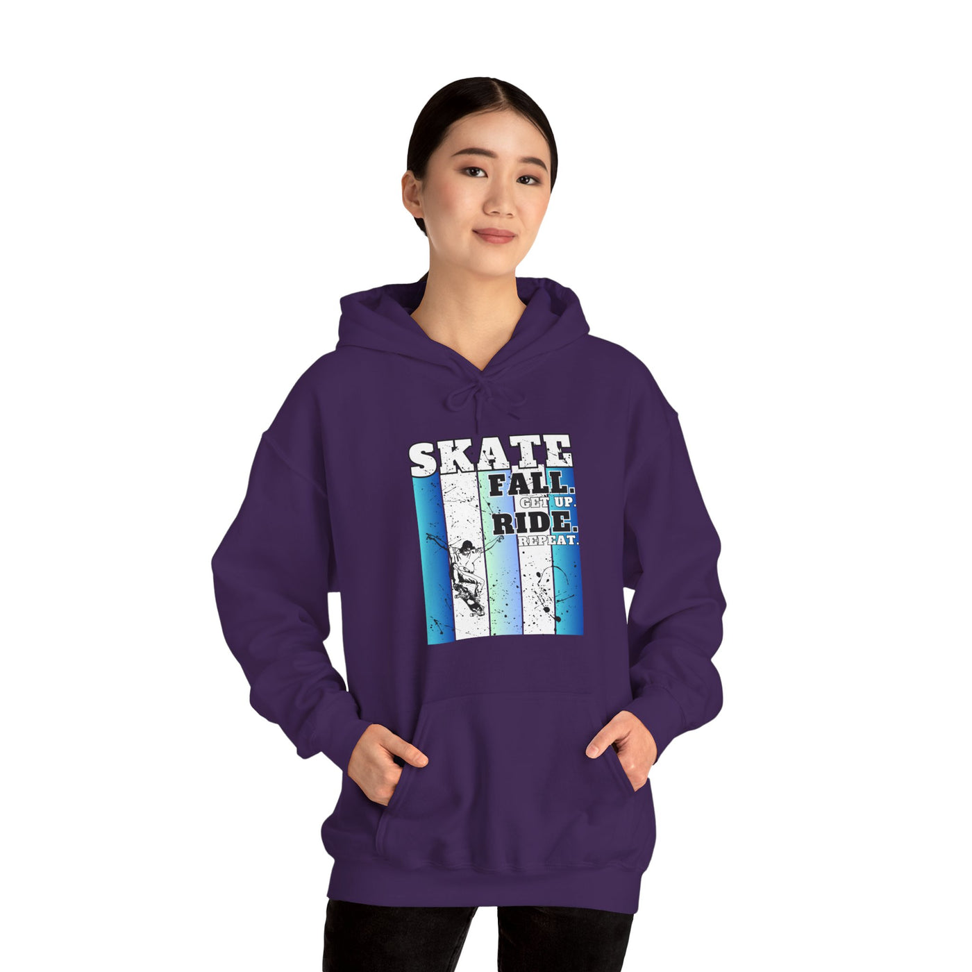 Skateboarding Warmup Hoodie - 'Skate Fall Get Up Ride Repeat' Design