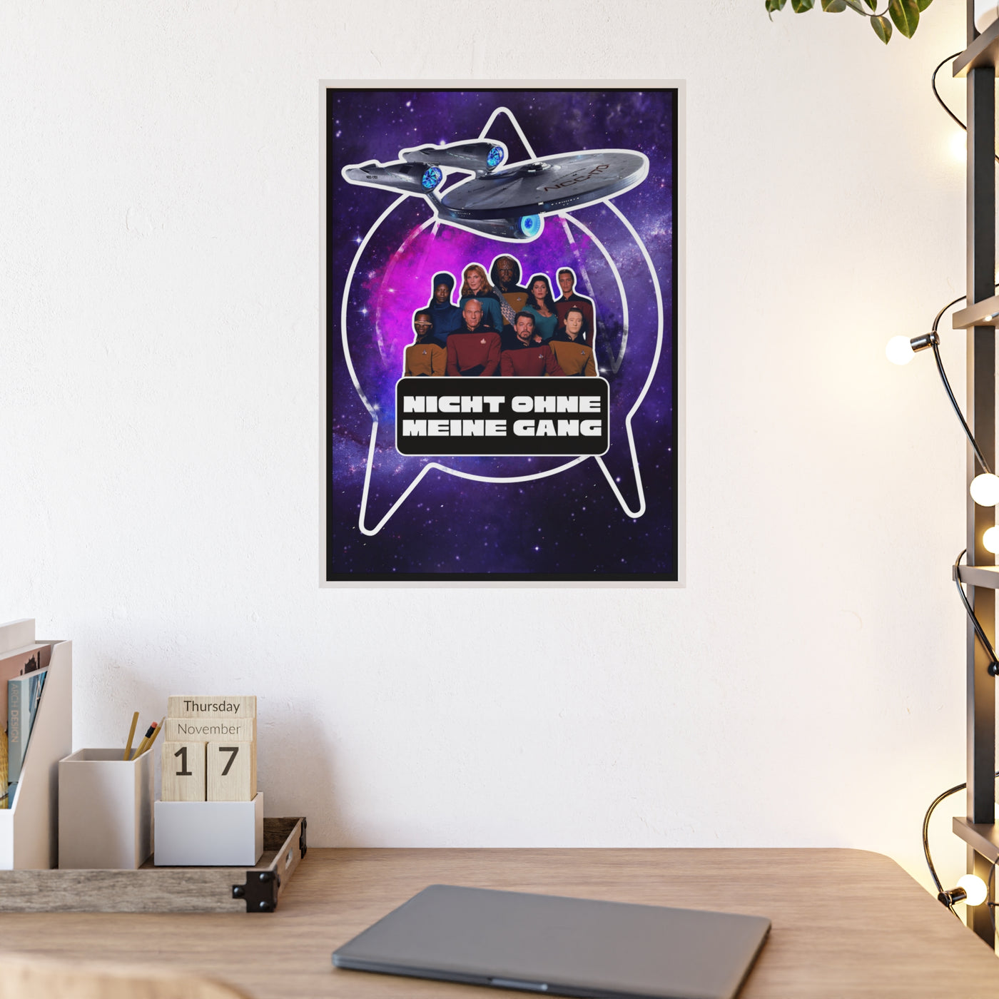 Starship Adventure Poster with Wooden Frame | Sci-Fi Wall Art, Geek Decor,