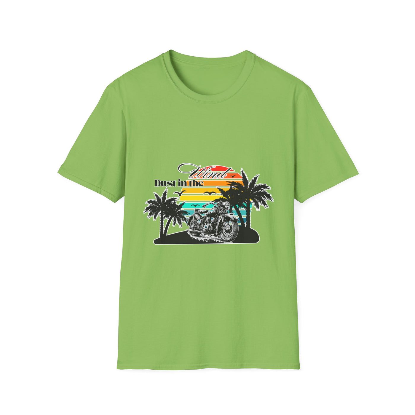 Dust in the Wind Unisex Jersey Tee – Retro Motorcycle & Palm Trees Design
