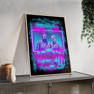 Retro Legends Poster with Wooden Frame - 1967 Nostalgia Art Bud Spencer &amp; Terence Hill