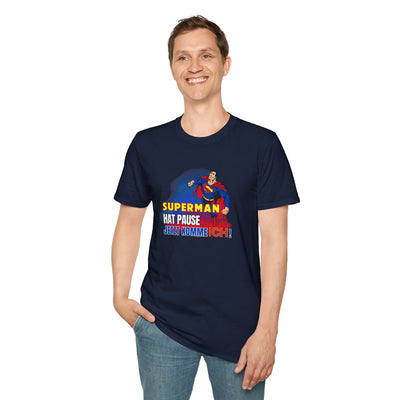Superman Pause Unisex Softstyle T-Shirt - Fun Graphic Tee for Comic Fans
