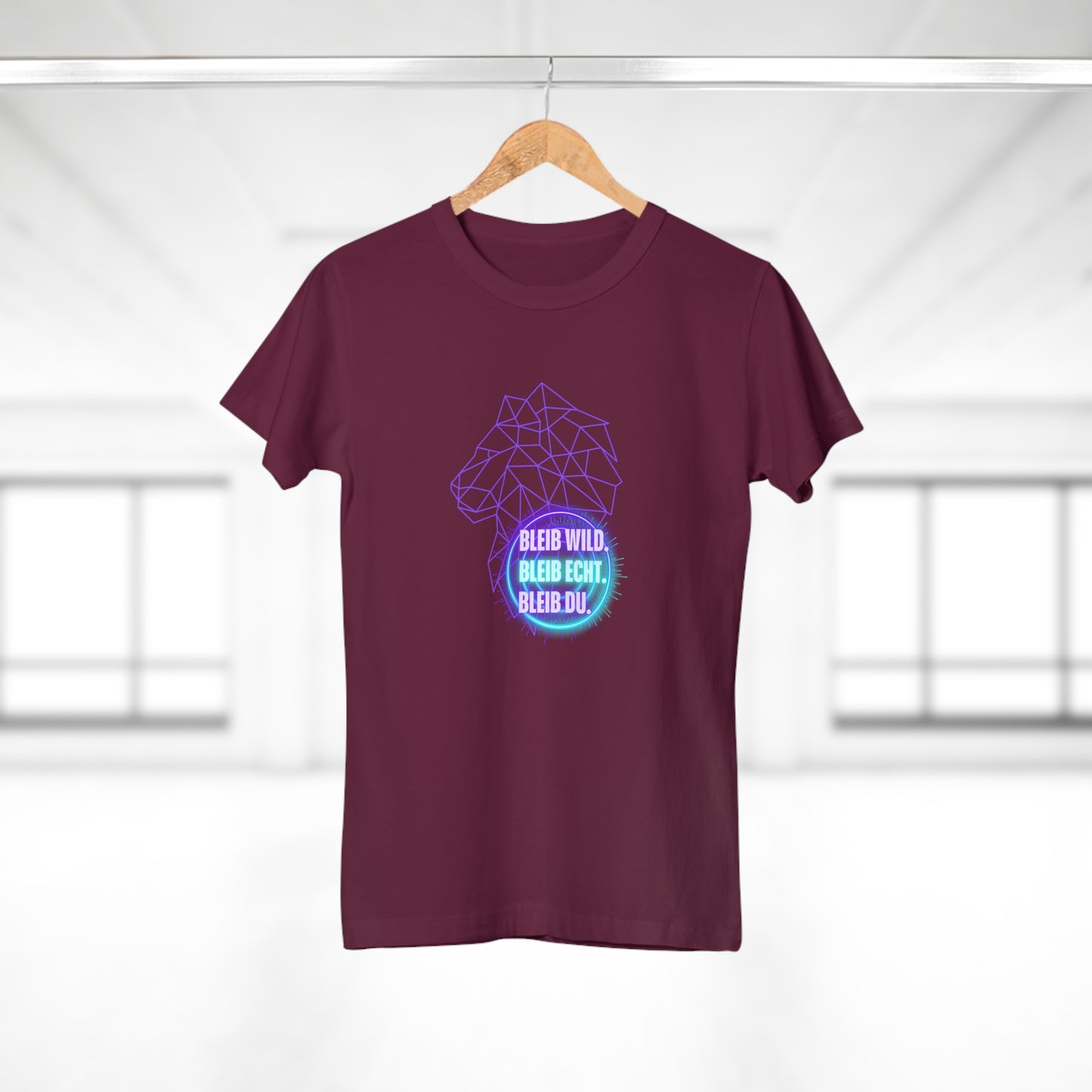 Women's Inspirational Lion T-Shirt - 'Bleib-Wild, Bleib-Echt, Bleib-Du' Design