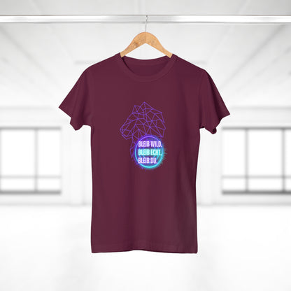 Women's Inspirational Lion T-Shirt - 'Bleib-Wild, Bleib-Echt, Bleib-Du' Design